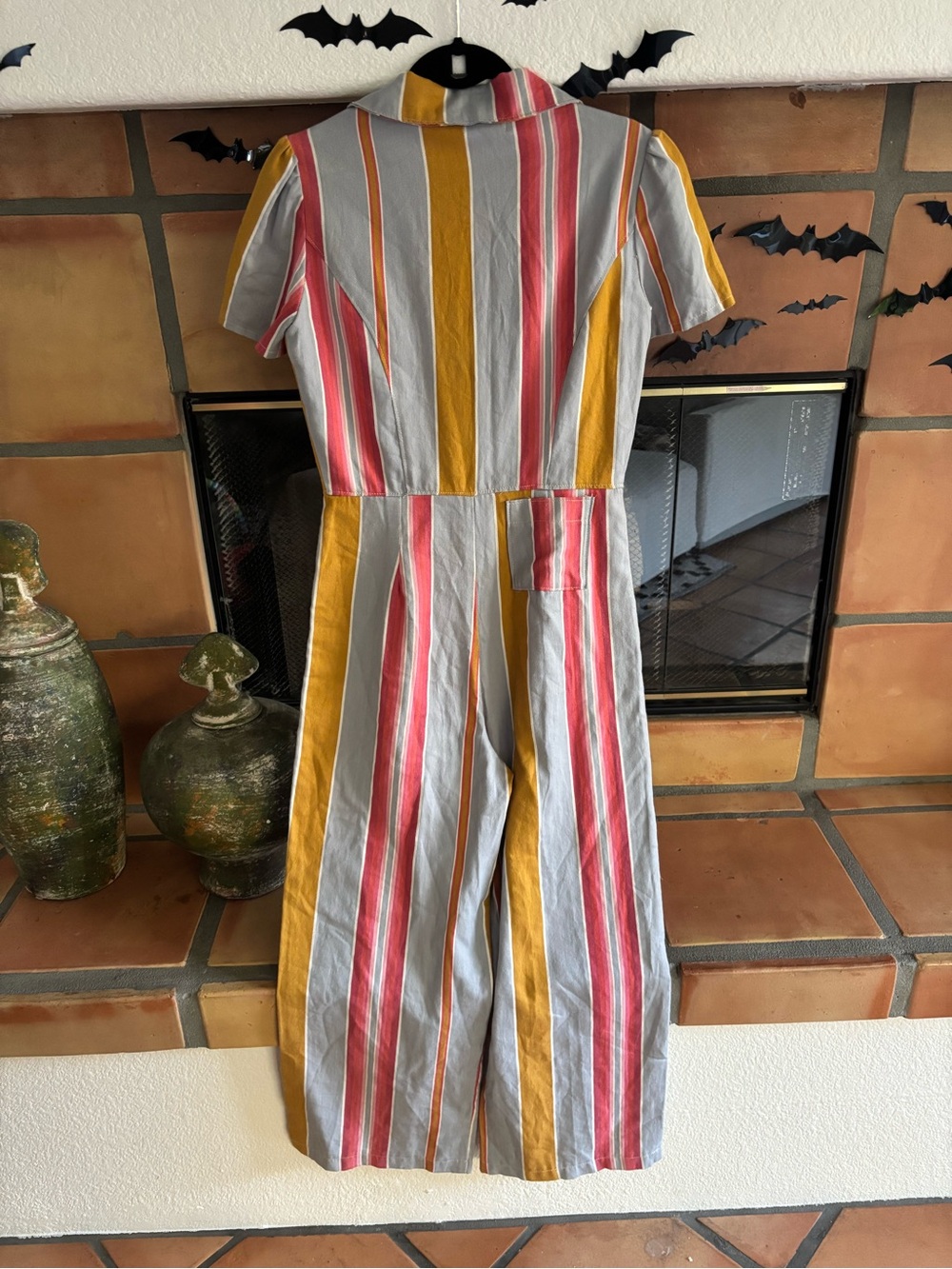 Forgotten Saints one of a kind jumpsuit handmade with striped vintage fabric - Picture 2 of 9